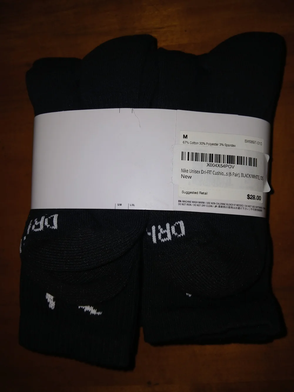 Nike Everyday Plus Dri-FIT Crew Socks - Black with White Swoosh (6-Pack)